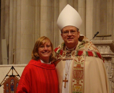 Picture of the Rev. Robin Gulick and her father, Bishop Ted Gulick, at the National Cathedral following her ordiination to the priesthood