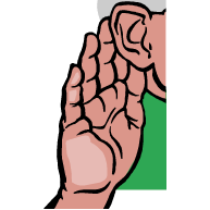 Graphic for listening session showing a hand assisting hearing