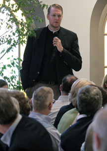 The Rev Mitch Bojarski addresses convention during dialogue