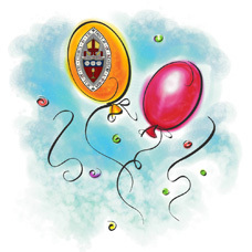 Balloon graphic for bishop's retirement party