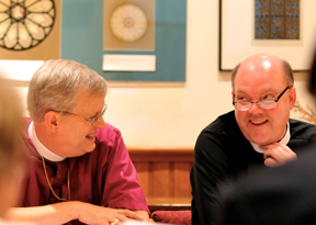 Bishop Ted Gulick (left) and Bishop-elect Terry White at Trustees meeting