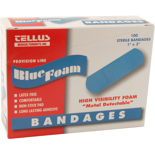 8011114 BANDAGESBLUE ADHESIVE, 1"X3" (BX/100)
