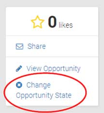 Screen capture of the Change Opportunity State link