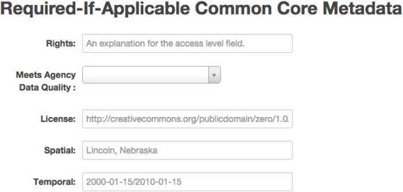 Screen capture of Required-if-applicable common core metadata