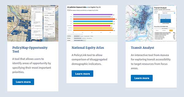 Screen capture of some of the tools that have been developed using Open Opportunity Data.