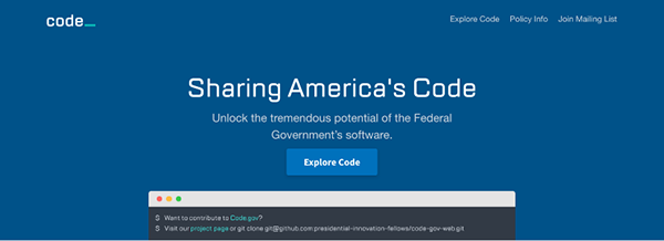 Screen capture from Code.gov homepage