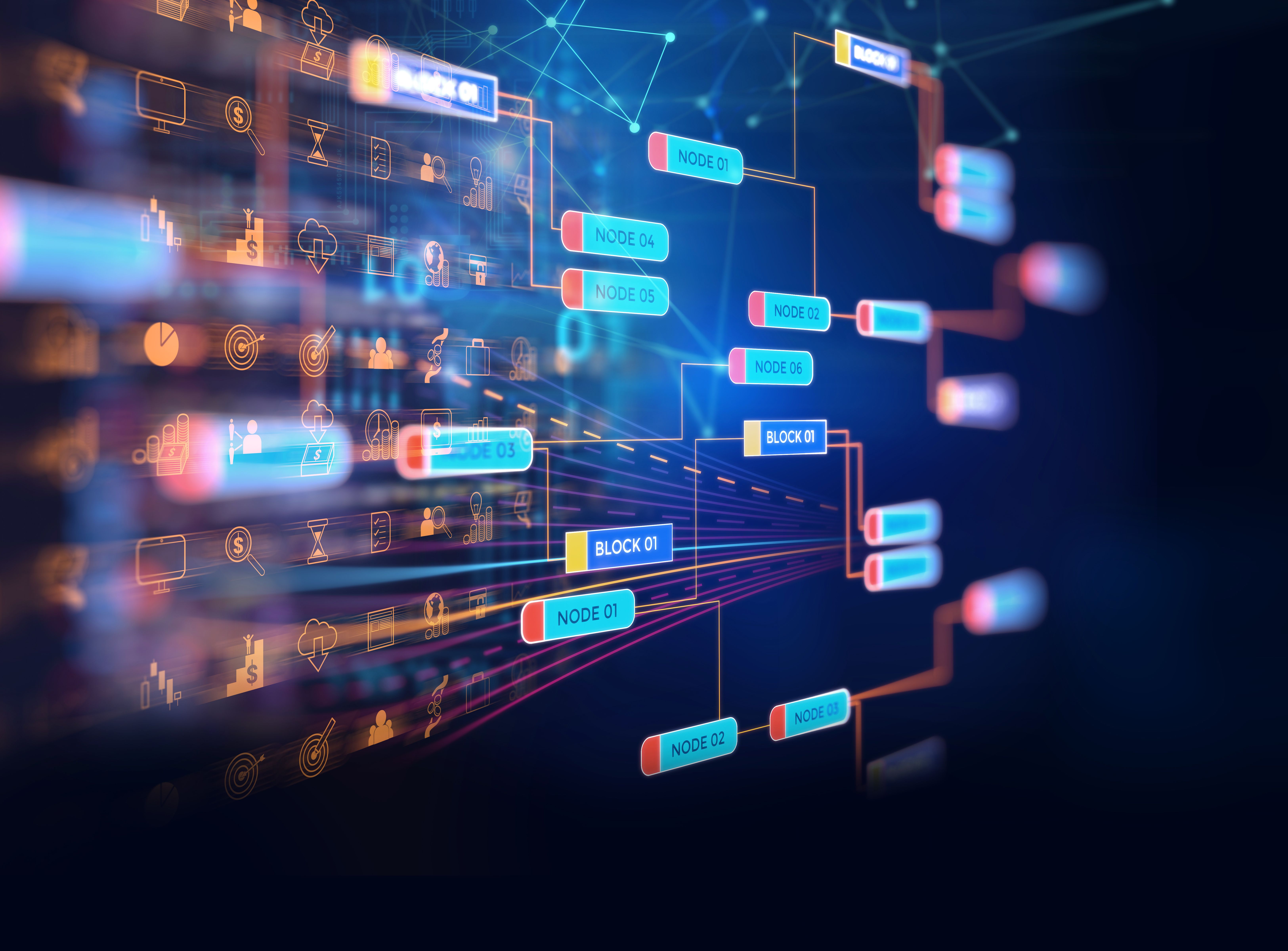 Block chain network concept on technology background.