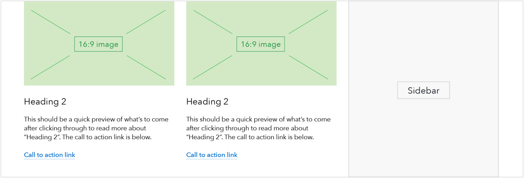 CFPB Design Manual, Page Components: A pair of 50/50 image and text components, as seen on a landing page template.