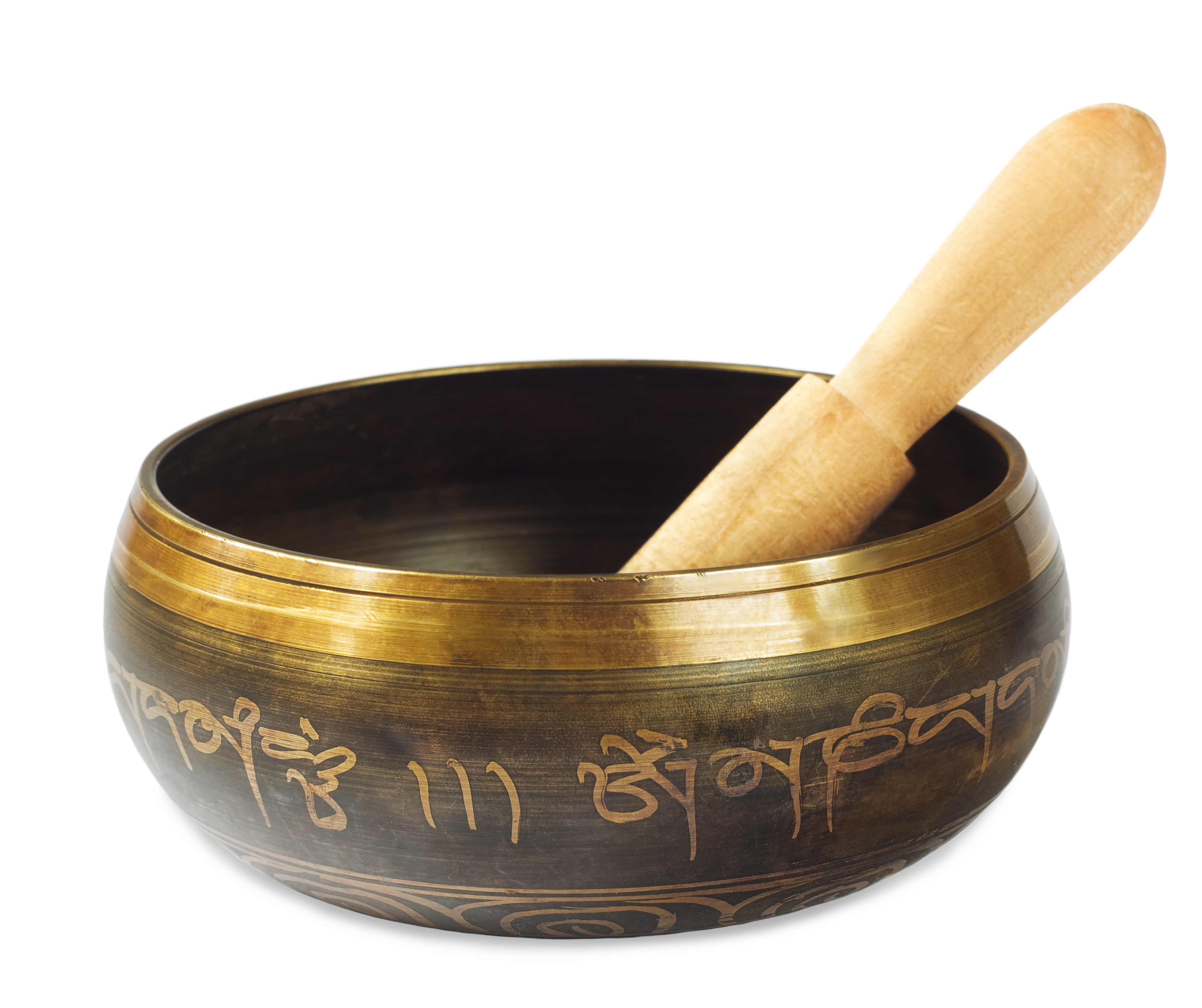 A photograph of a metal meditation singing bowl.