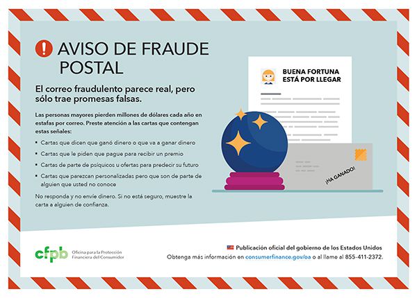 A placemat for mail fraud in Spanish.