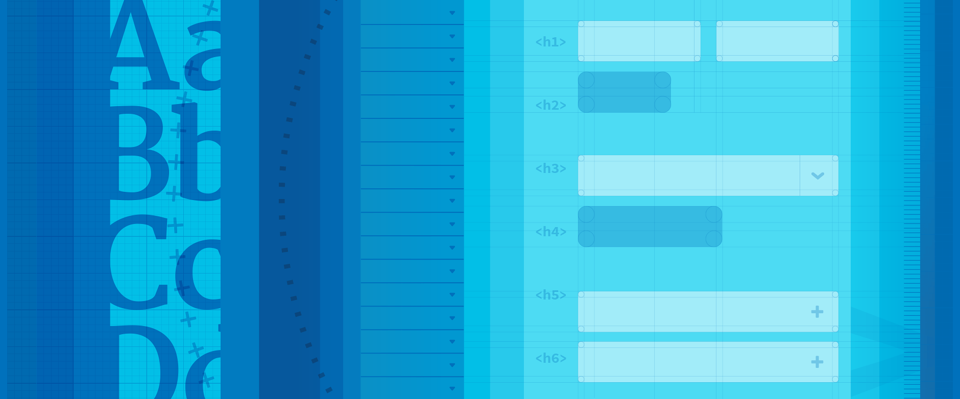 A visual representation of code and styling in various shades of blue.