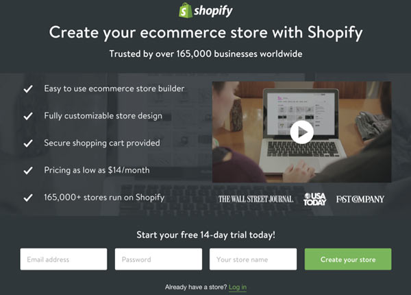 Shopify pagina di destinazione