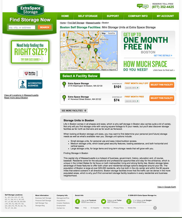 Extra Space Storage Landing Page