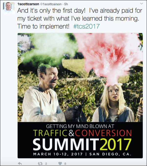 Traffic & Conversion Summit 2017 attendee posting about the event