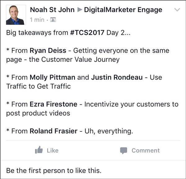 Traffic & Conversion Summit 2017 attendee posting about the event