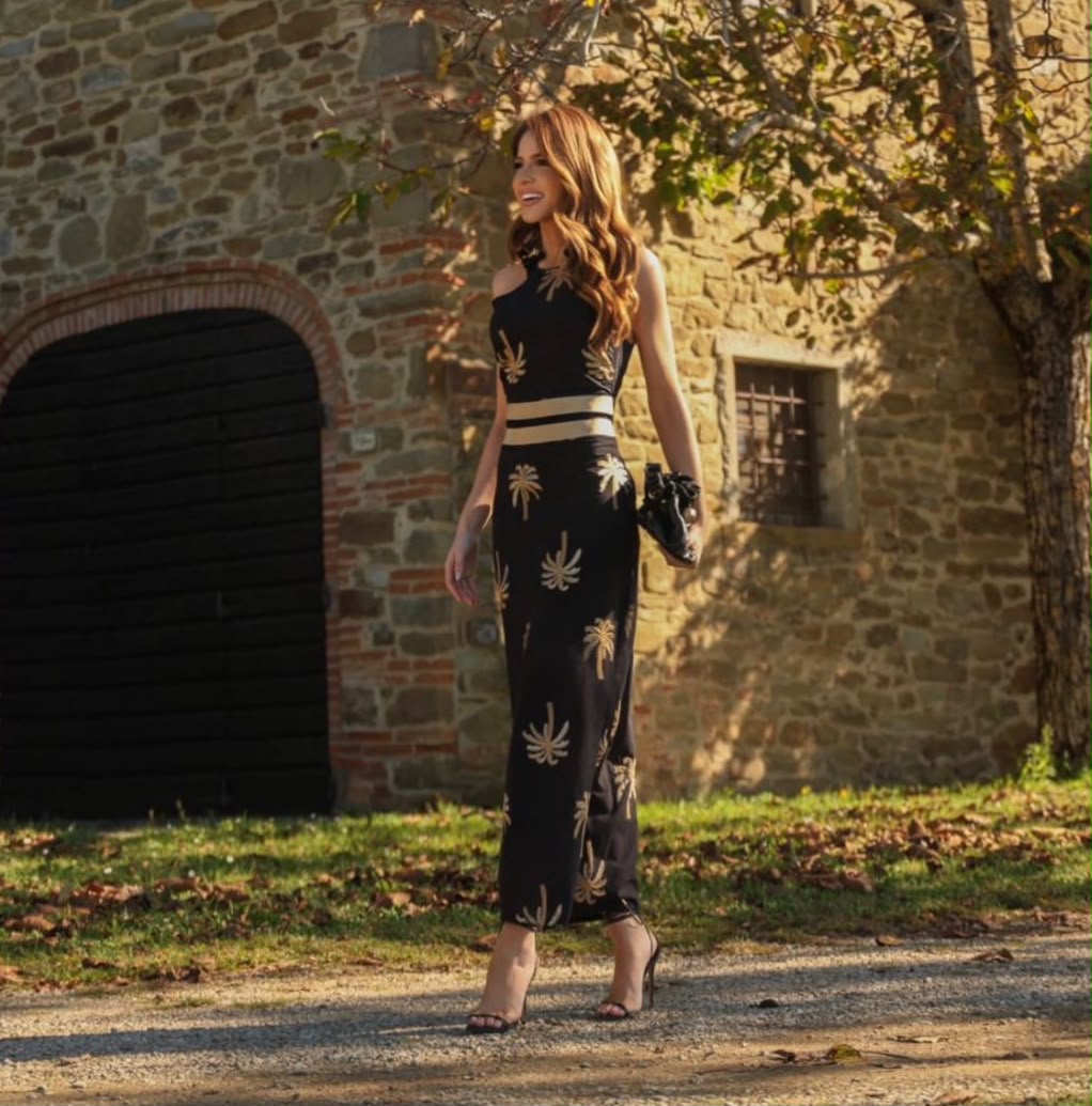 VESTIDO BORDADO DOURADO/PRETO