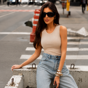 BLUSA MALHA CANELADA REGATA BEGE