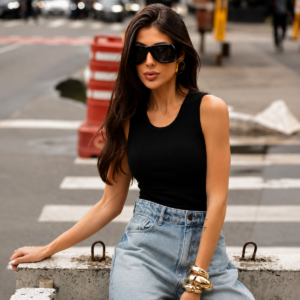 BLUSA MALHA CANELADA REGATA PRETA