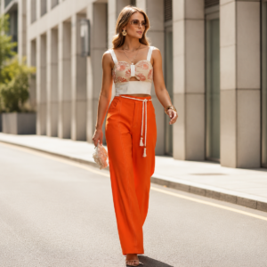 CALÇA PANTALONA TENCEL LARANJA