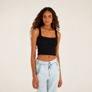 BLUSA FARM MALHA CANELADA PRETO