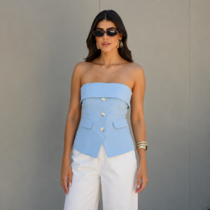 BLUSA TOMARA QUE CAIA DET BOTÕES AZUL