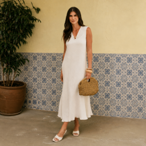 VESTIDO EVASE VISCOSE - OFF WHITE