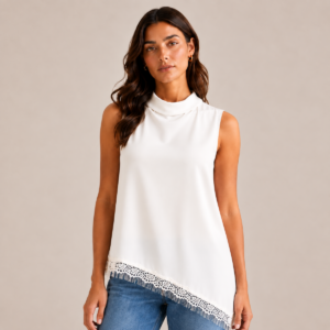 BLUSA ASSIMETRICA DET RENDA OFFWHITE