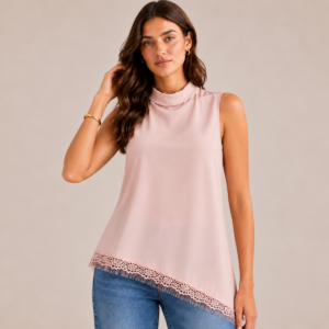BLUSA ASSIMETRICA DET RENDA ROSA
