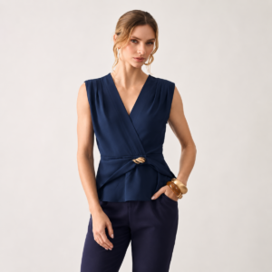 BLUSA CREPE DET AZUL MARINHO