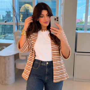 KIMONO EM CROCHE MARROM/OFFWHITE