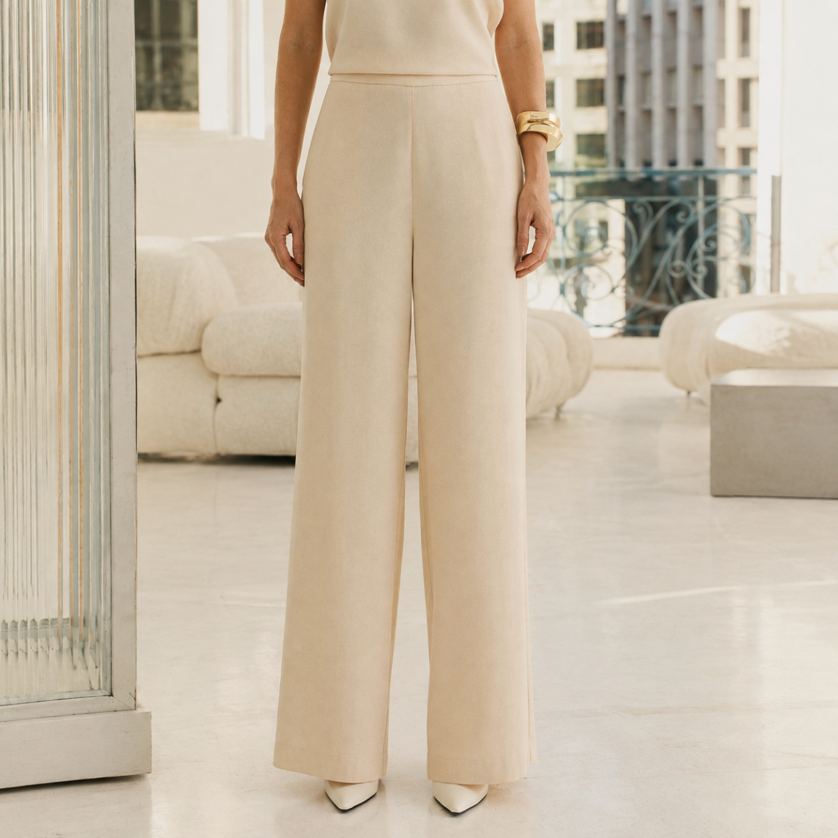 CALÇA PANTALONA FEMININA ALFAIATARIA - CREME - Imagem 2