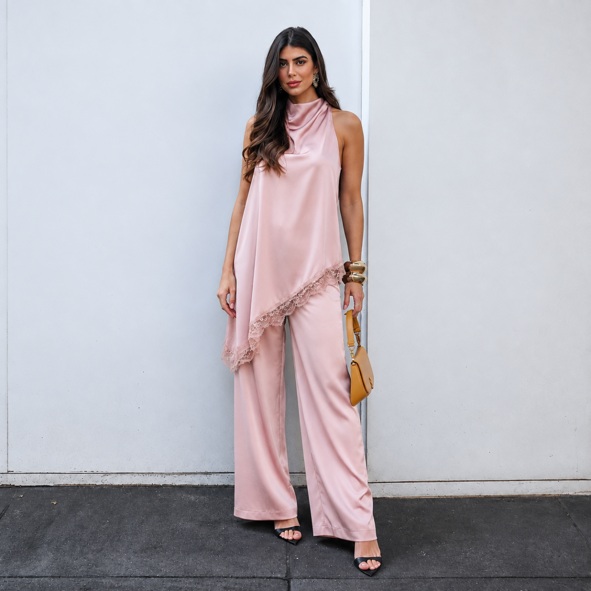 CONJUNTO CETIM E RENDA ROSA