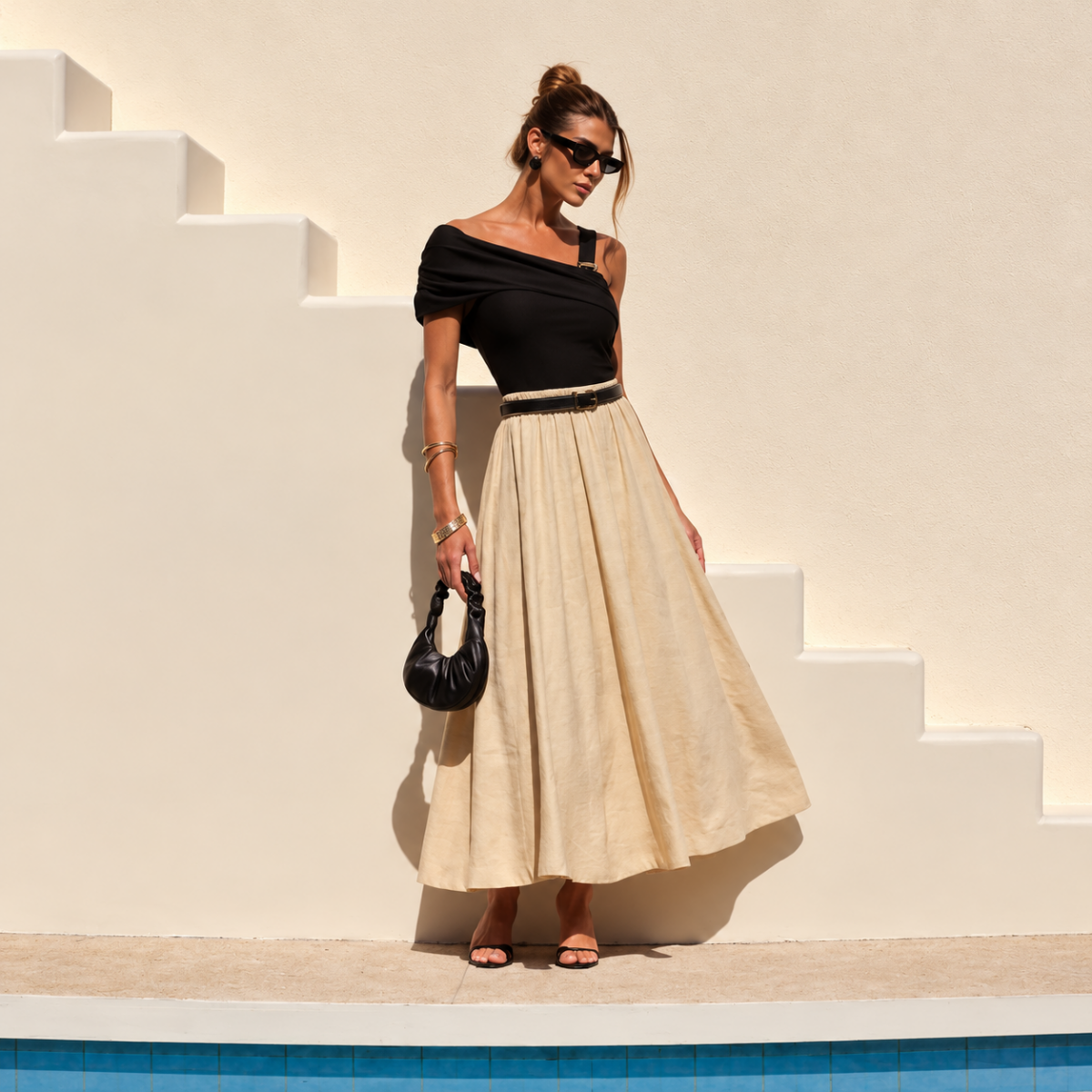 SAIA MIDI EM VISCOSE BEGE