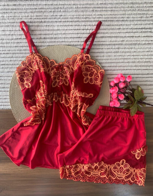 short doll vermelho com renda Laranja