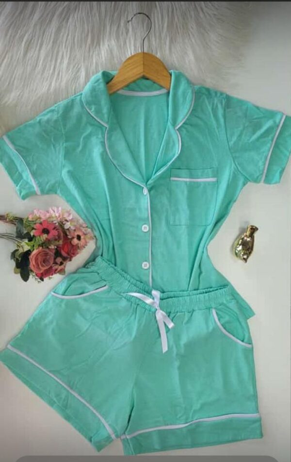 pijama americano em algodão verde agua