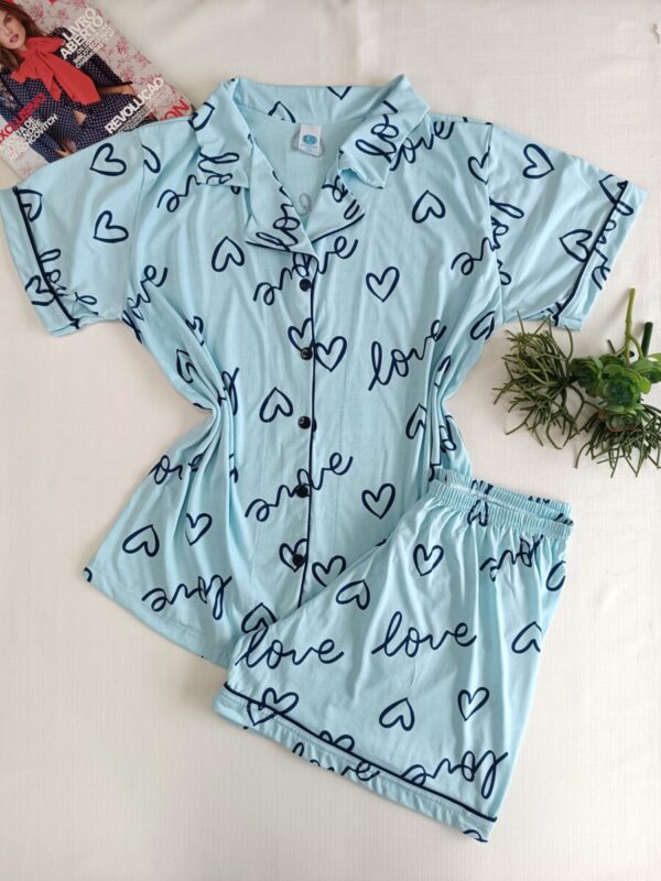 pijama americano em malha azul de coração