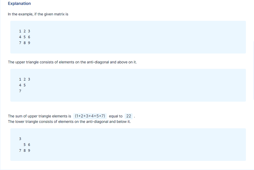 Python program Matrix triangle sum general CodeChef Discuss