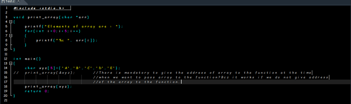 array to the function