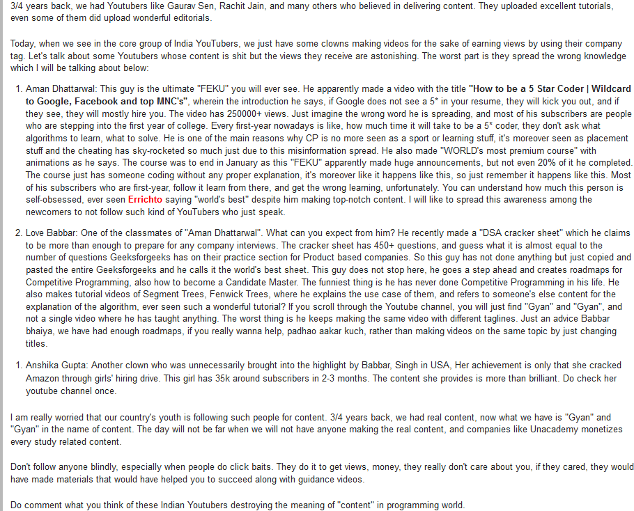 Screenshot_2021-01-16 Indian Youtubers Quality degrading day by day - Codeforces