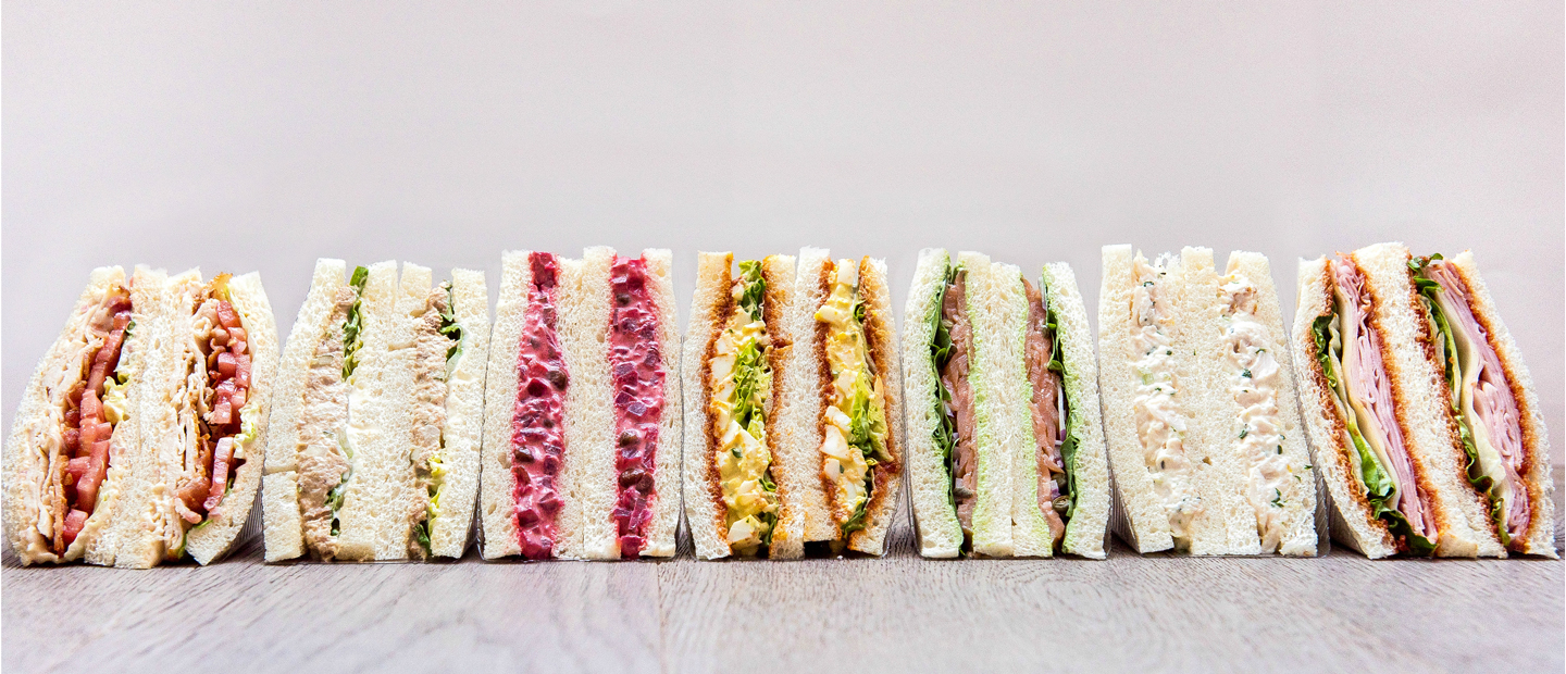 An assortment of sandwiches posed in a row