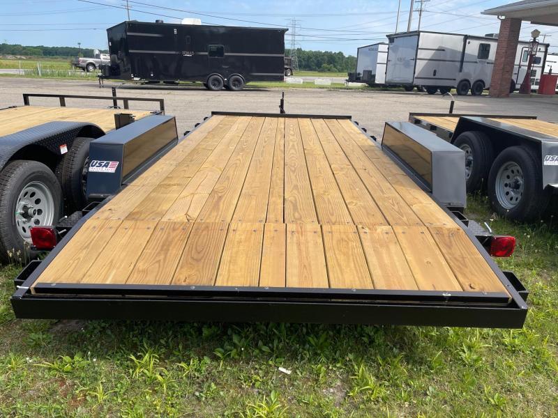 18ft Wood Deck Car Hauler Trailer w/ 2 Axle Brake Utility, Open, Car