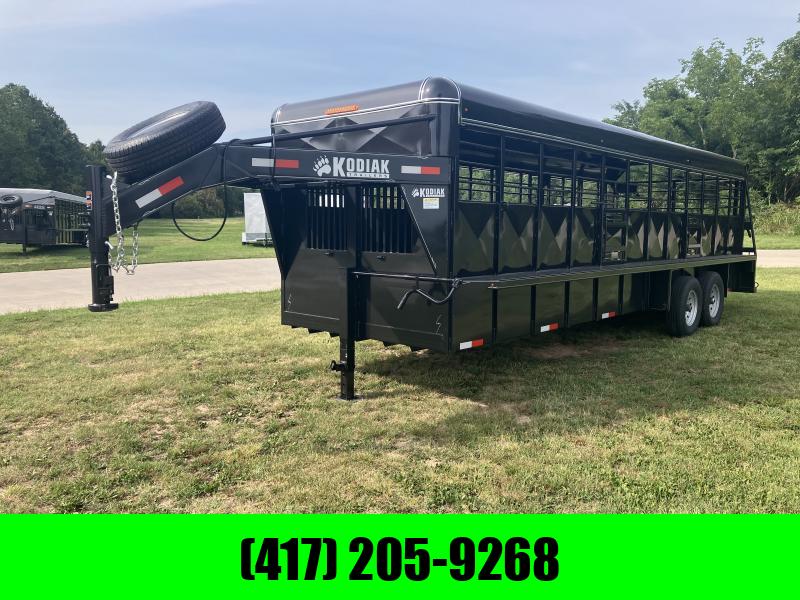 2023 Kodiak 6'8x24 Tandem 14K GN Stock Trailer w/ Rubber Cleated Floors & Swing/Slide Rear Gate