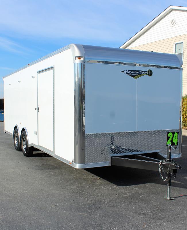 Enclosed Car Trailers For Sale 2023 24' Spread Axles Rear Wing Finished