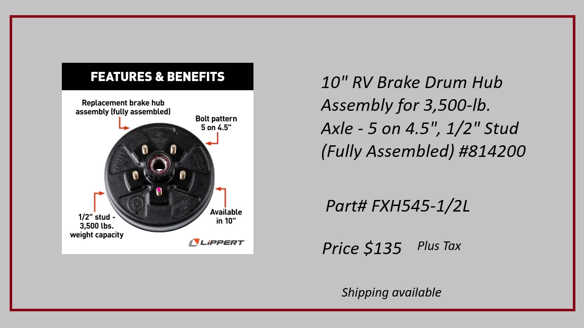 10" RV Brake Drum Hub Assembly