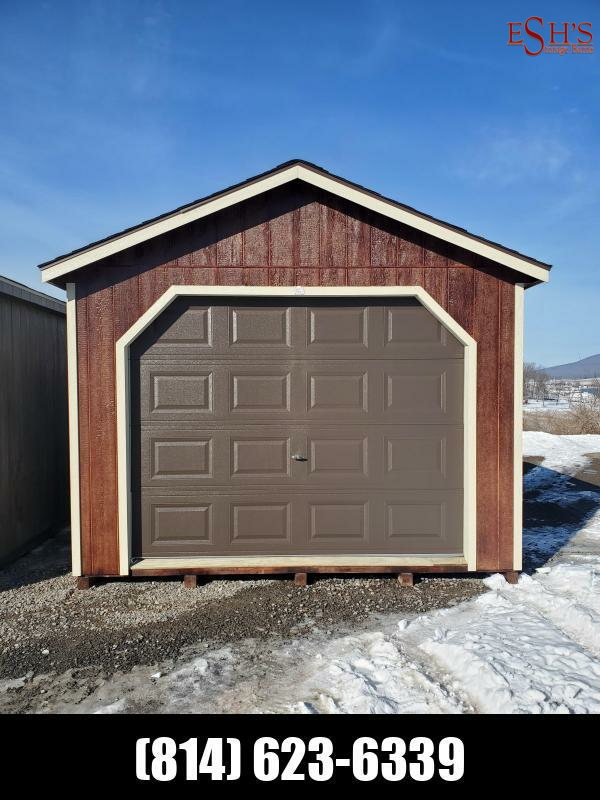 12x24 Cottage Garage / Mahogany Stain LP SmartSide / Beige Trim