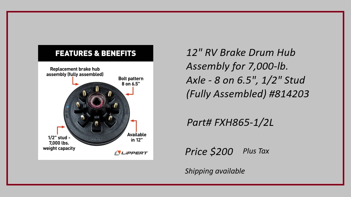 12" RV Brake Drum Hub Assembly