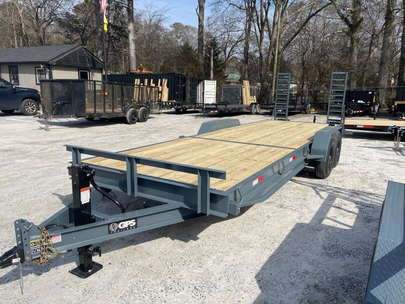 7x24 Heavy Equipment Trailer 27000 LB Axles W/ 5 Foot Stand Up Ramps