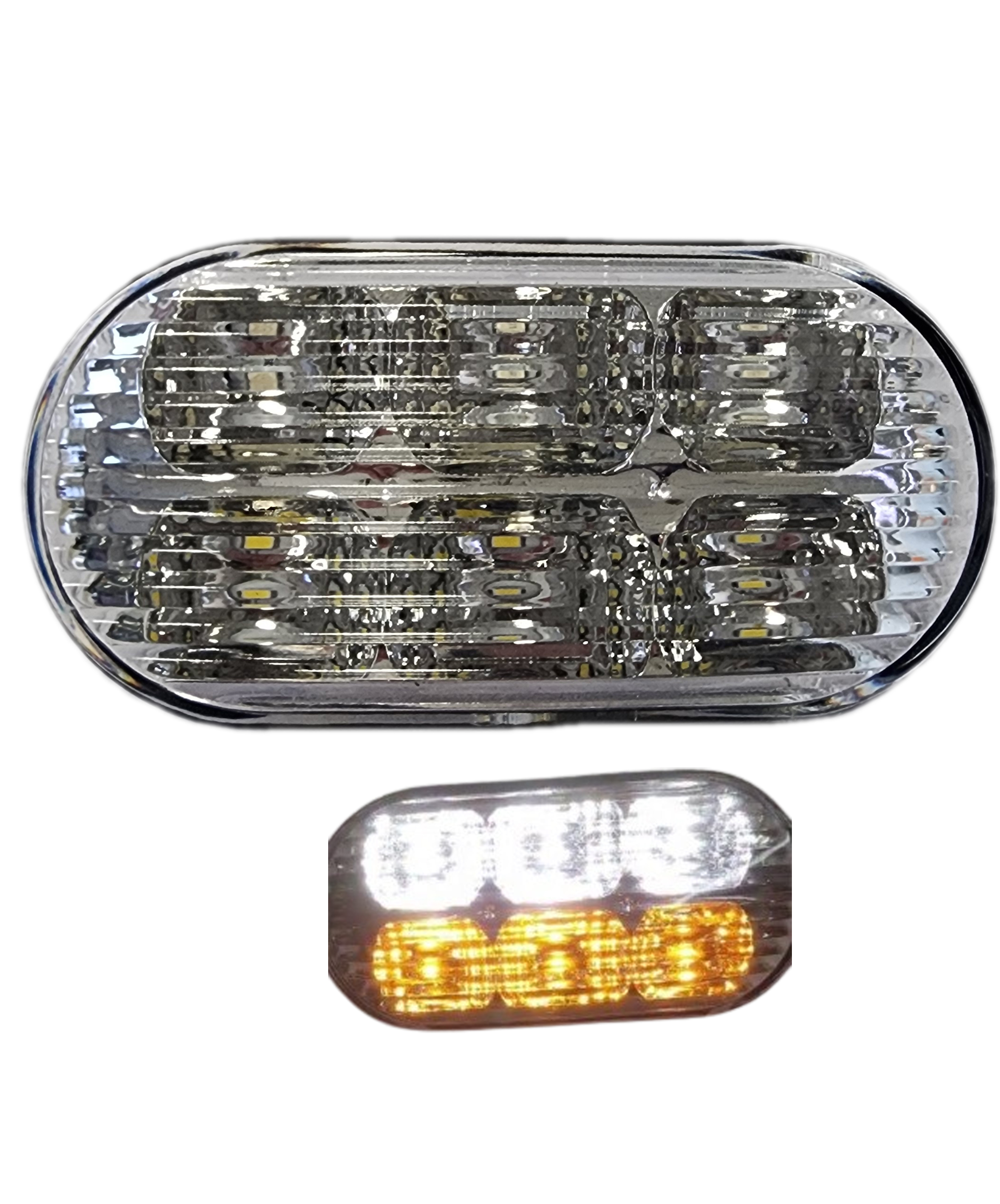 Faro Delimitador Lateral Ambar / Cristal Bivoltaje 6 LED 100X50X25 Mm