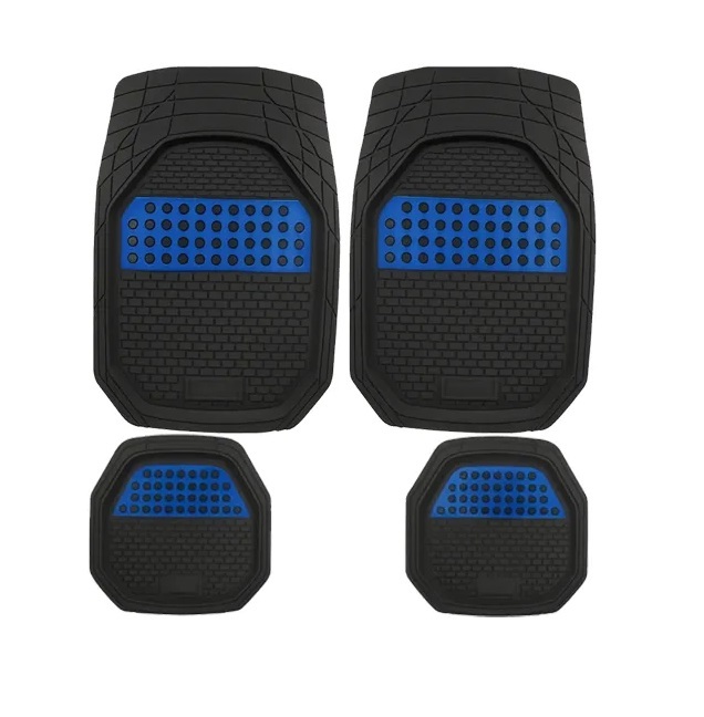 Cubre Alfombras de Goma Universal Habitaculo 4 Piezas PVC Aplique Azul