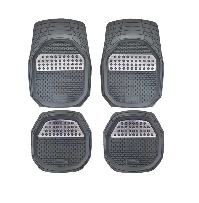 Cubre Alfombras de Goma Universal Habitaculo 4 Piezas PVC Aplique Plata